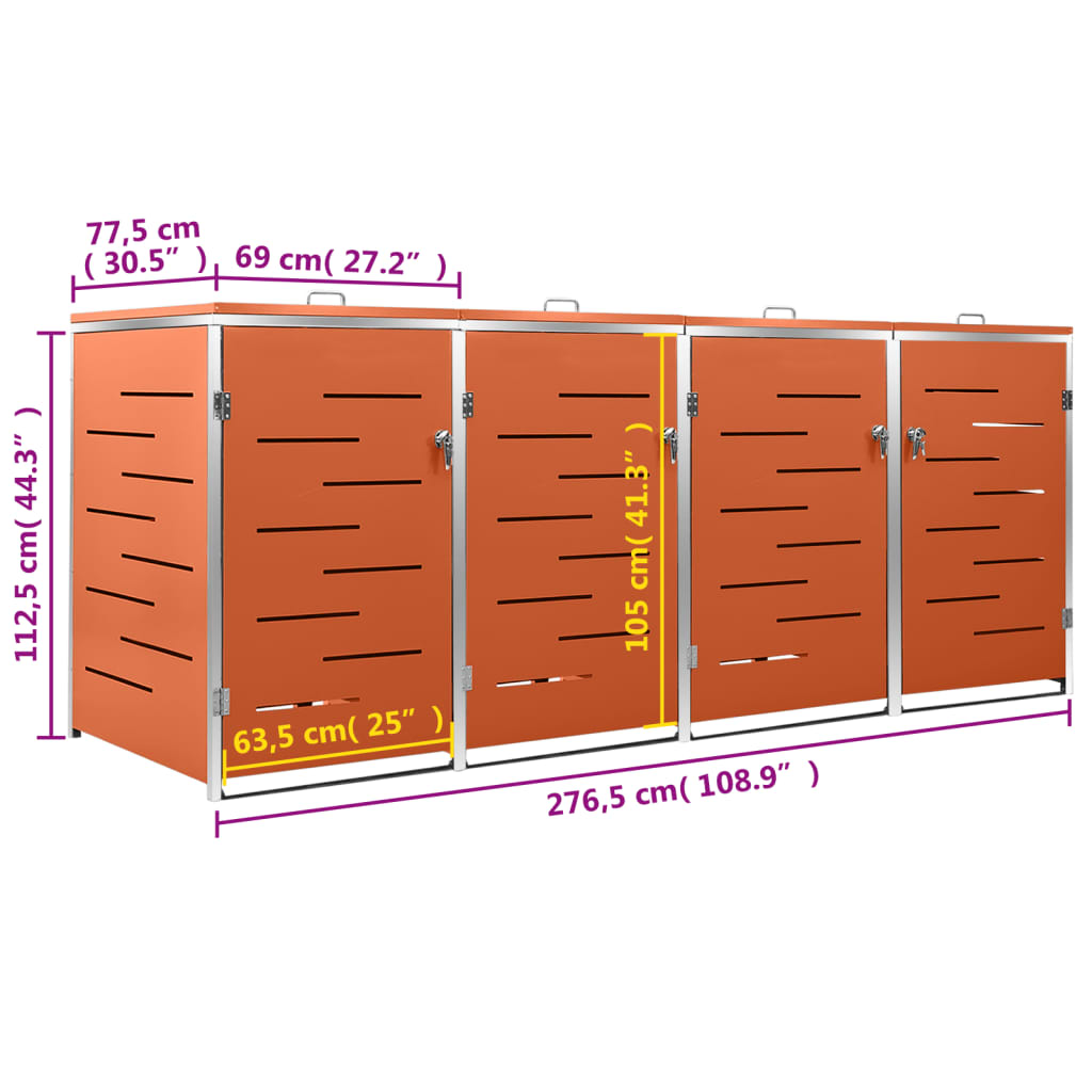 Containerberging vierdubbel 276,5x77,5x112,5 cm roestvrij staal