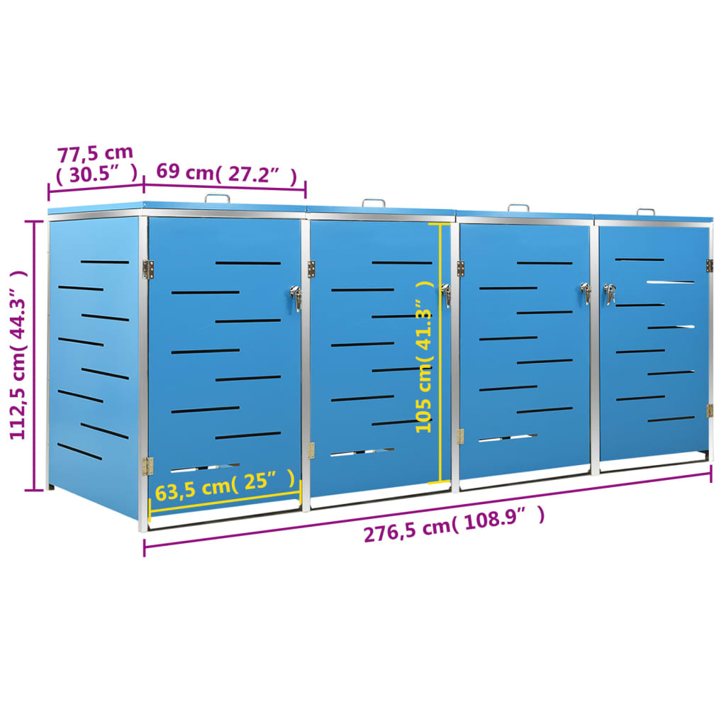 Containerberging vierdubbel 276,5x77,5x112,5 cm roestvrij staal