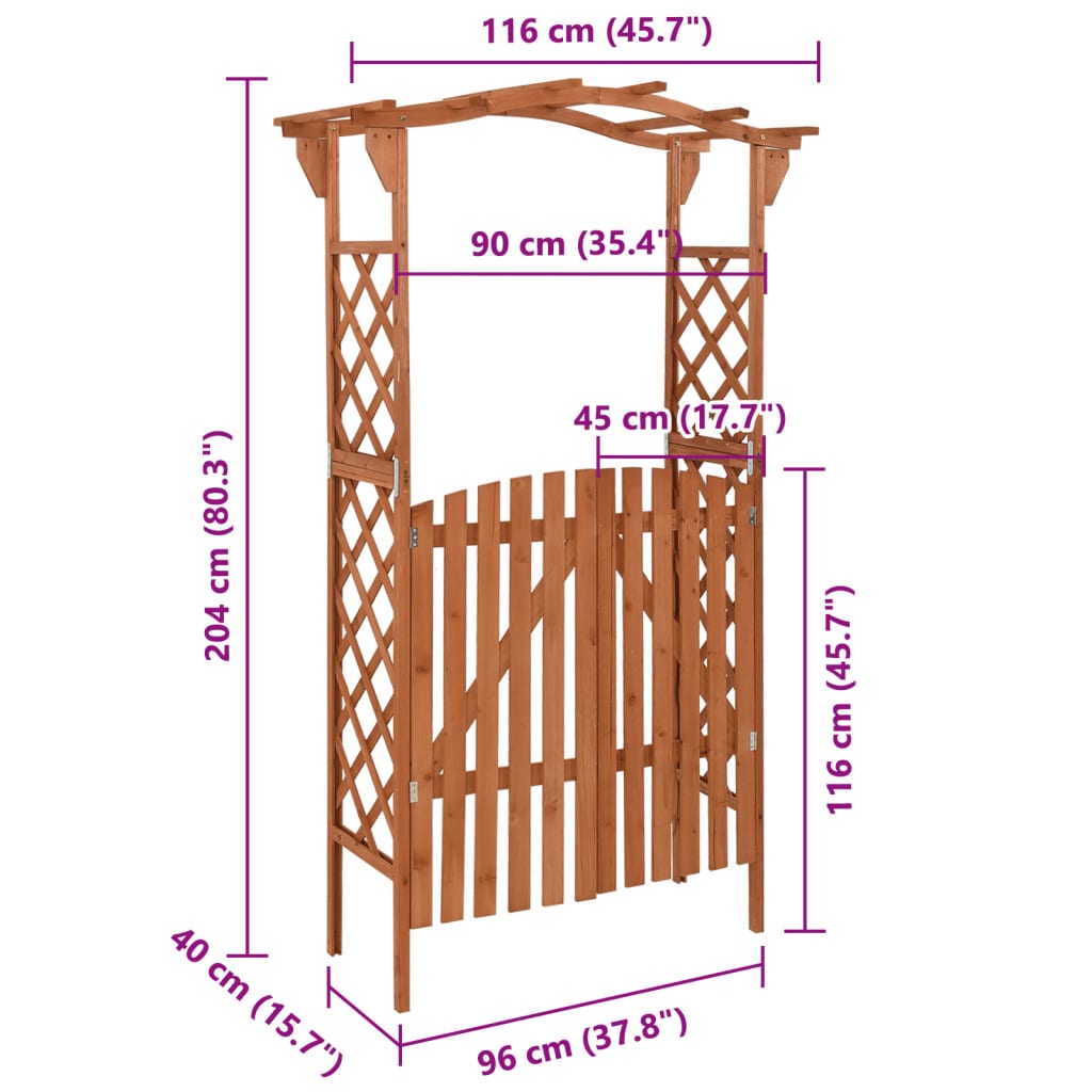 Pergola met poort 116x40x204 cm massief vurenhout grijs