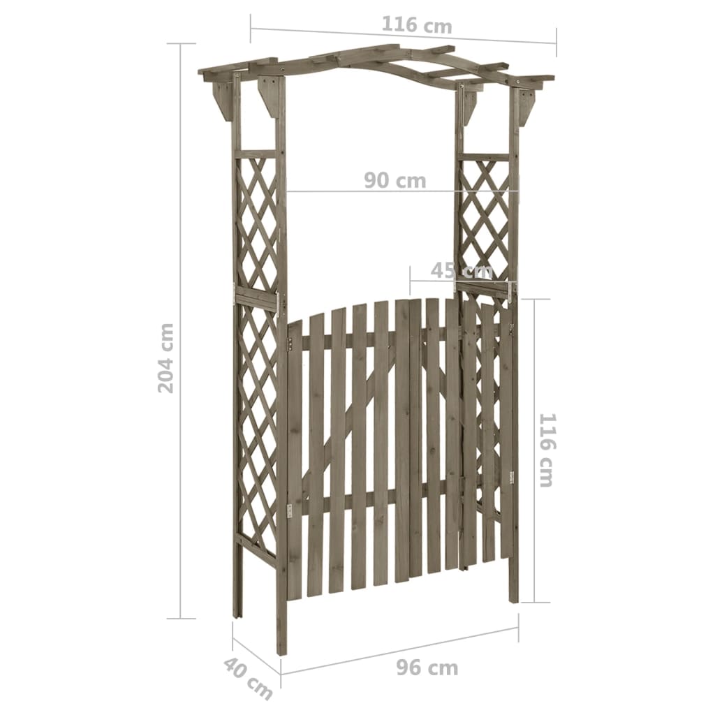 Pergola met poort 116x40x204 cm massief vurenhout grijs