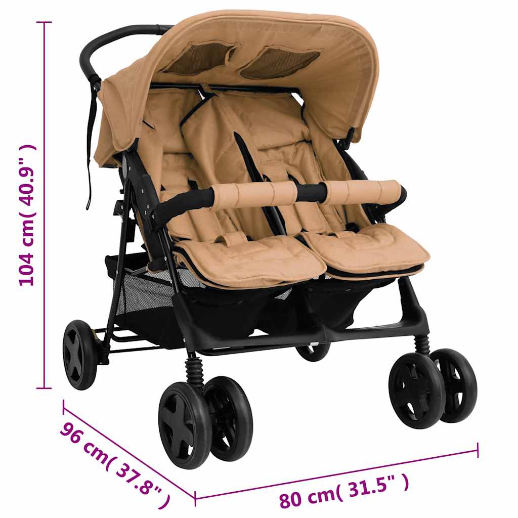 Tweelingkinderwagen staal taupe