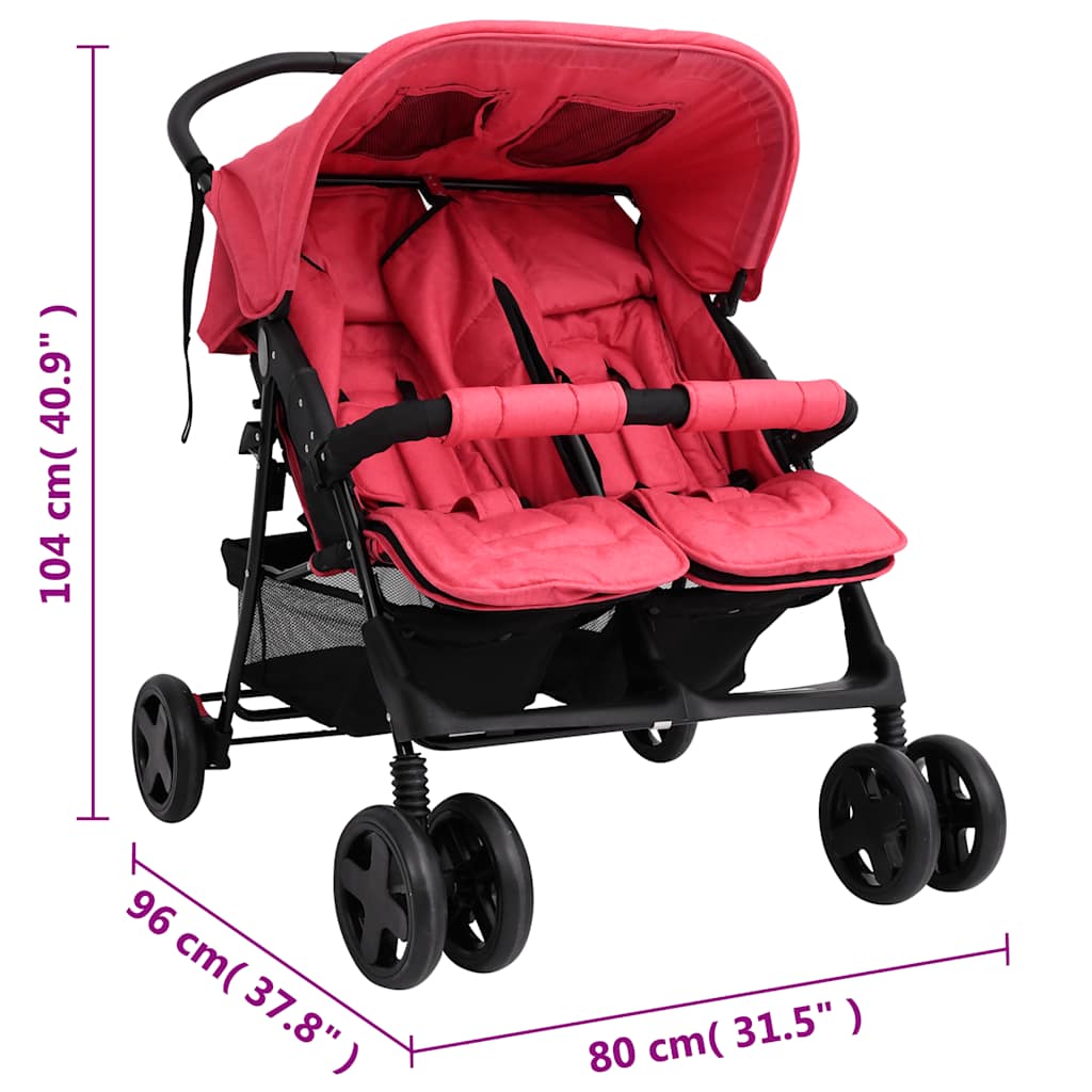 Tweelingkinderwagen staal rood