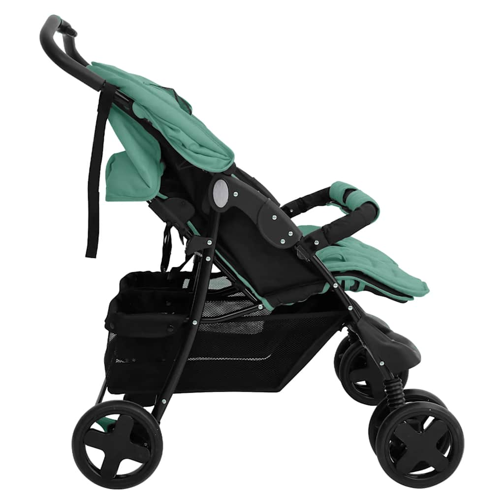 Tweelingkinderwagen staal groen