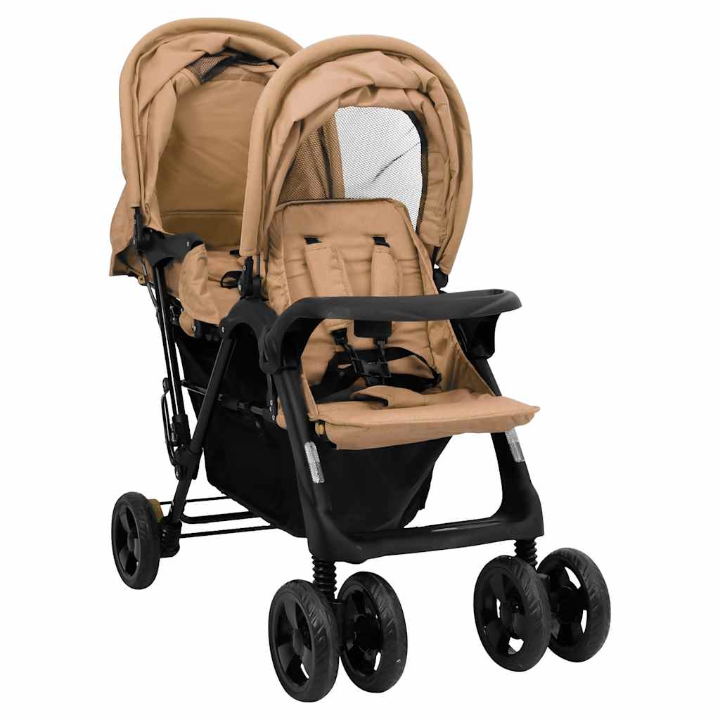 Tweelingkinderwagen tandem staal taupe