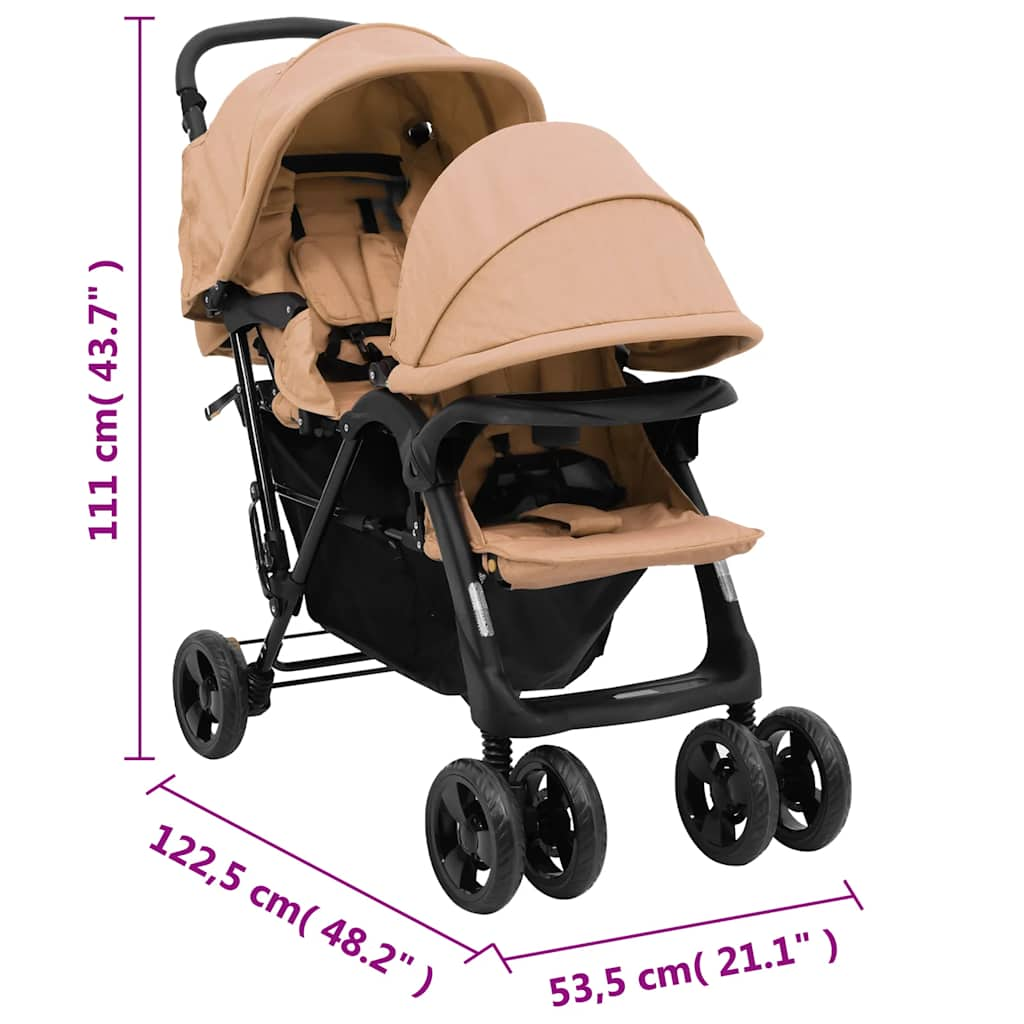 Tweelingkinderwagen tandem staal taupe