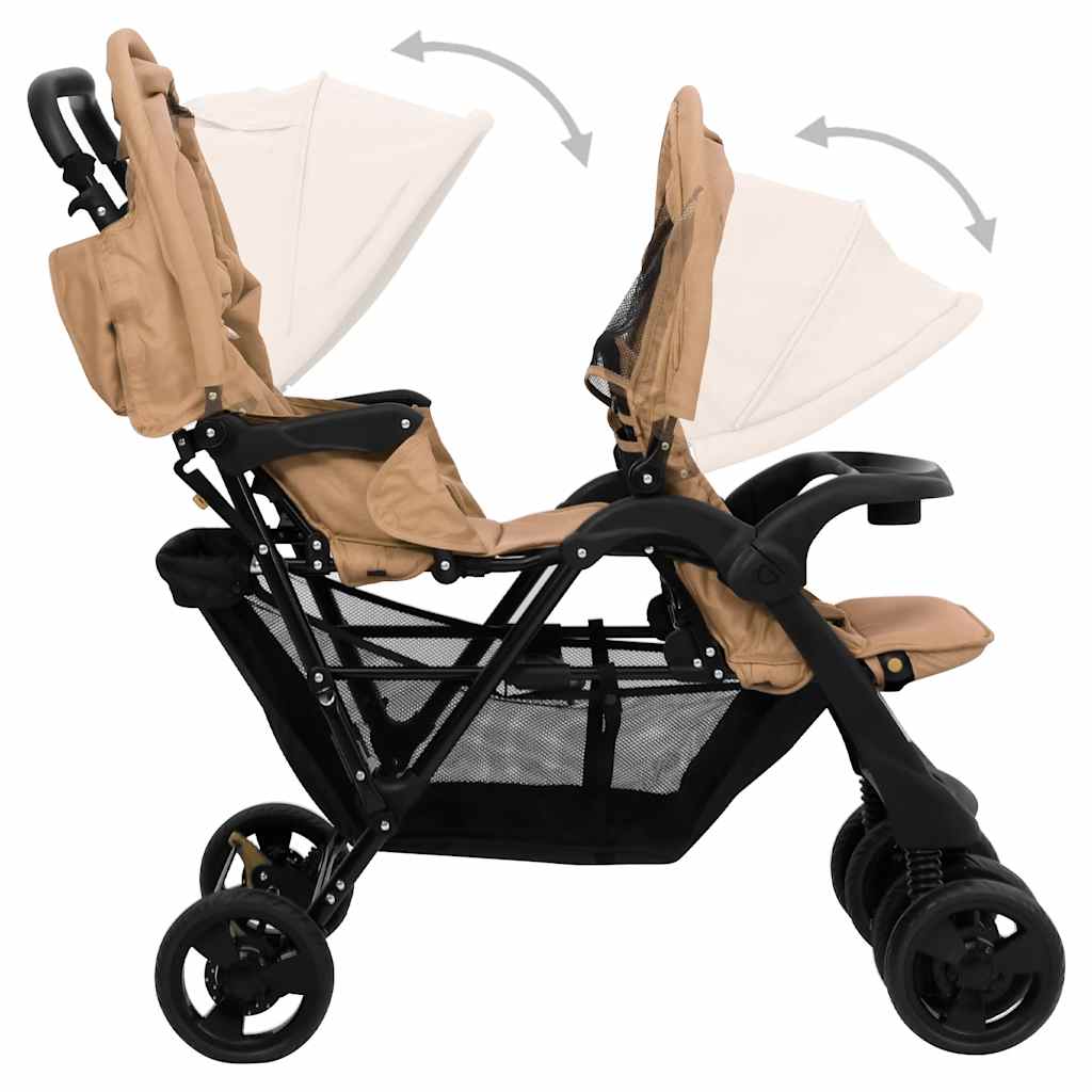 Tweelingkinderwagen tandem staal taupe