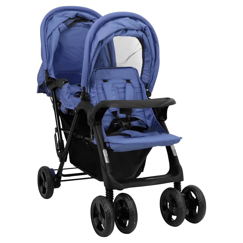 Tweelingkinderwagen tandem staal marineblauw