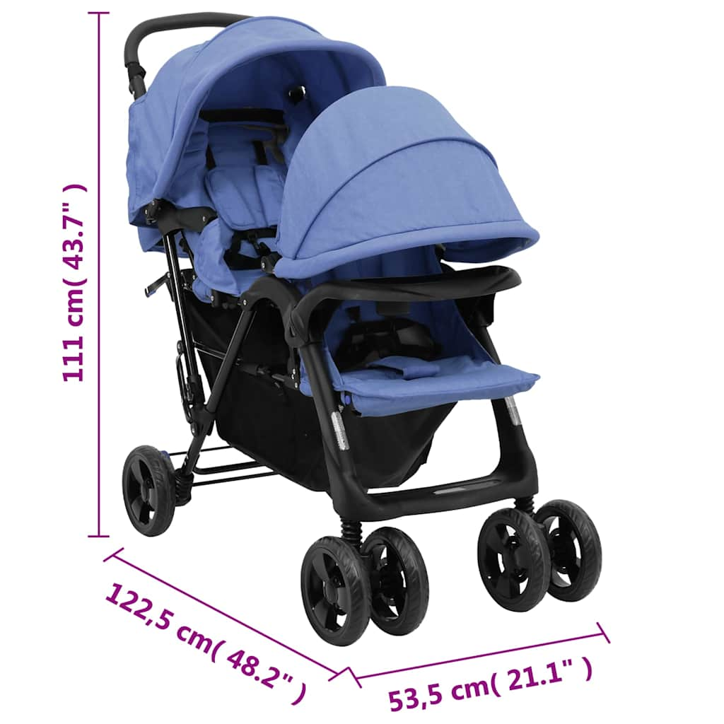 Tweelingkinderwagen tandem staal marineblauw