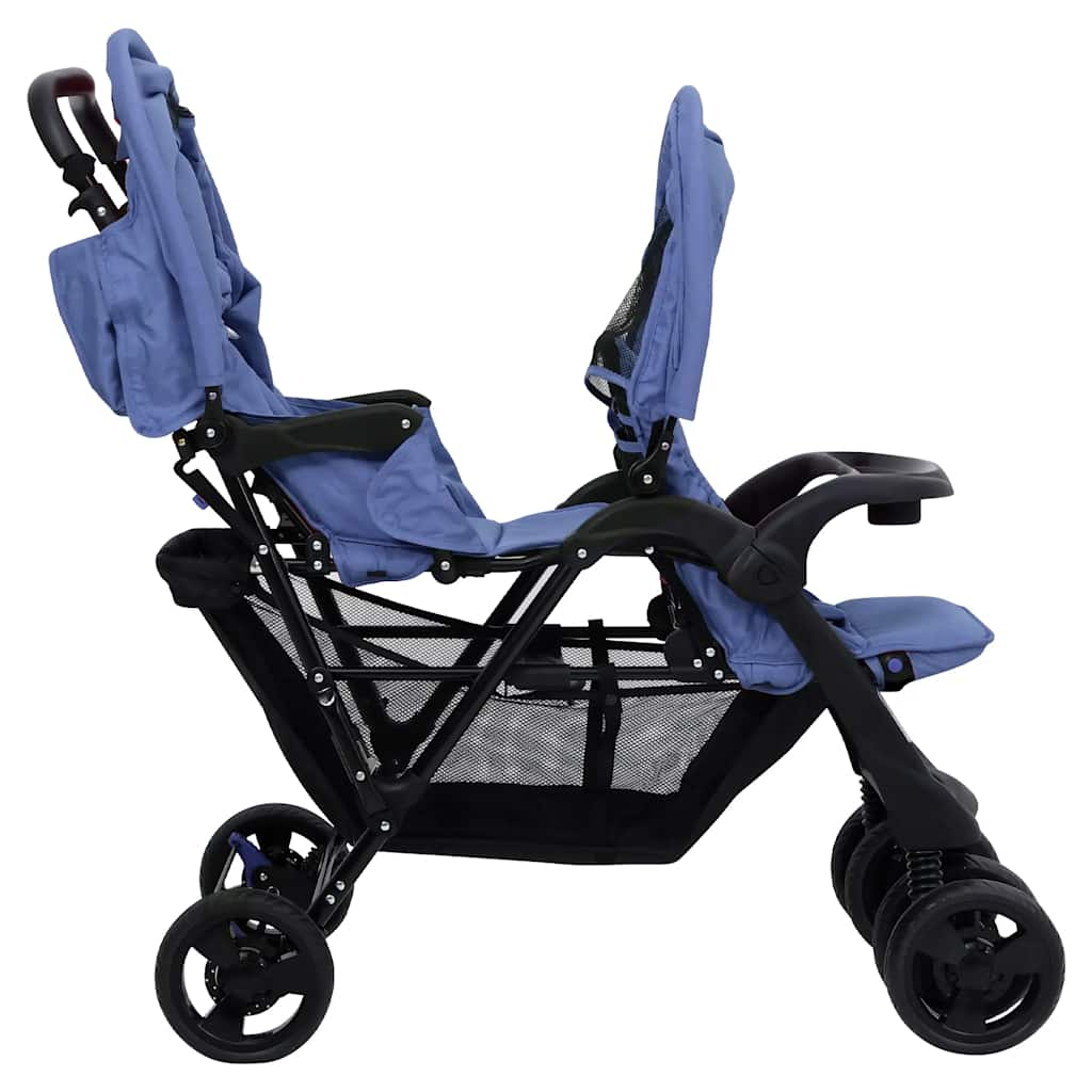 Tweelingkinderwagen tandem staal marineblauw