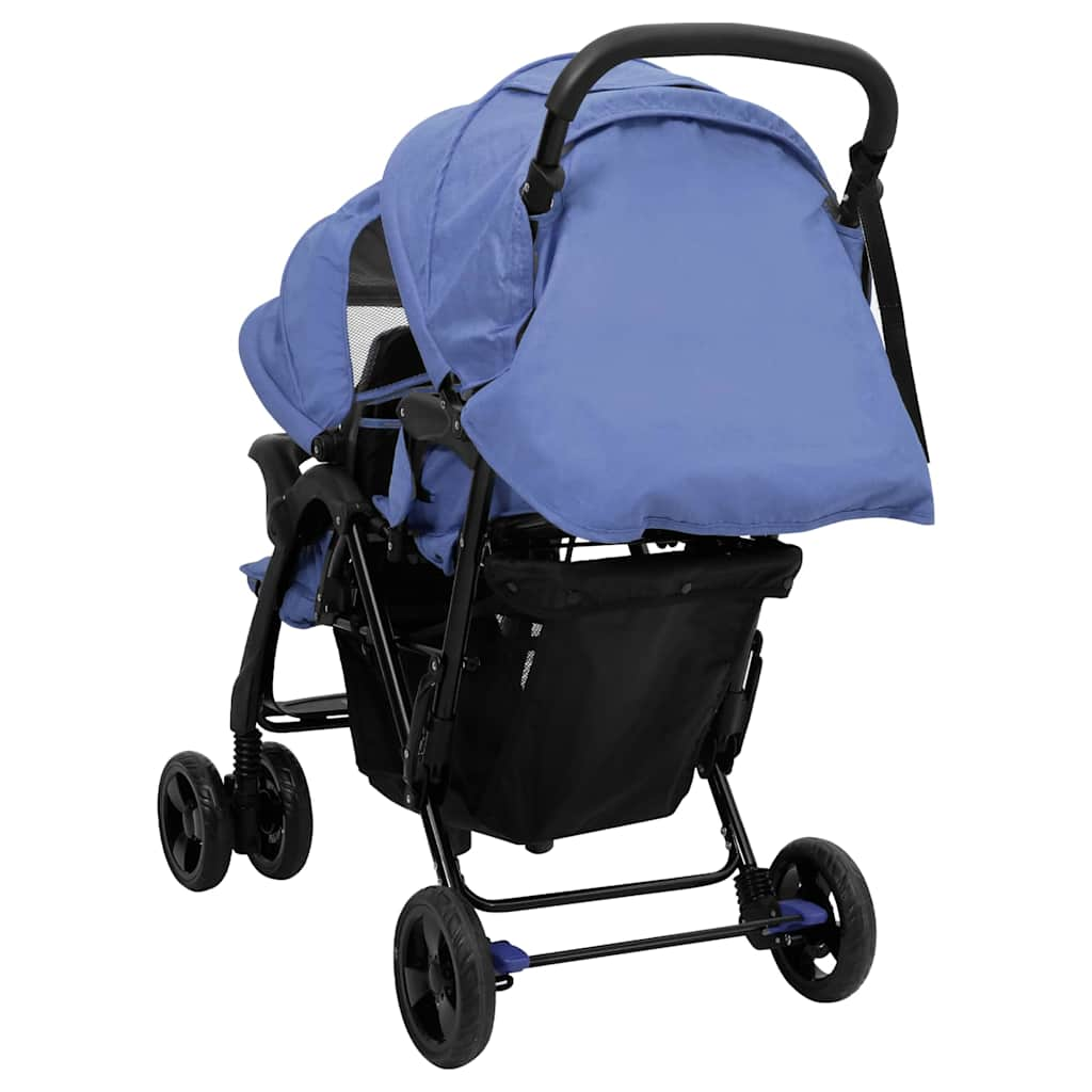 Tweelingkinderwagen tandem staal marineblauw