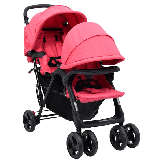 Tweelingkinderwagen tandem staal rood