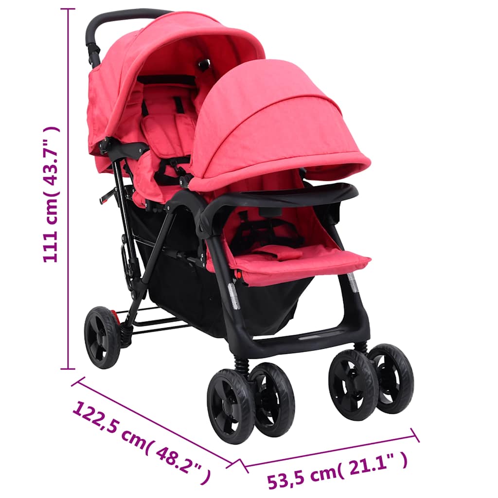 Tweelingkinderwagen tandem staal rood