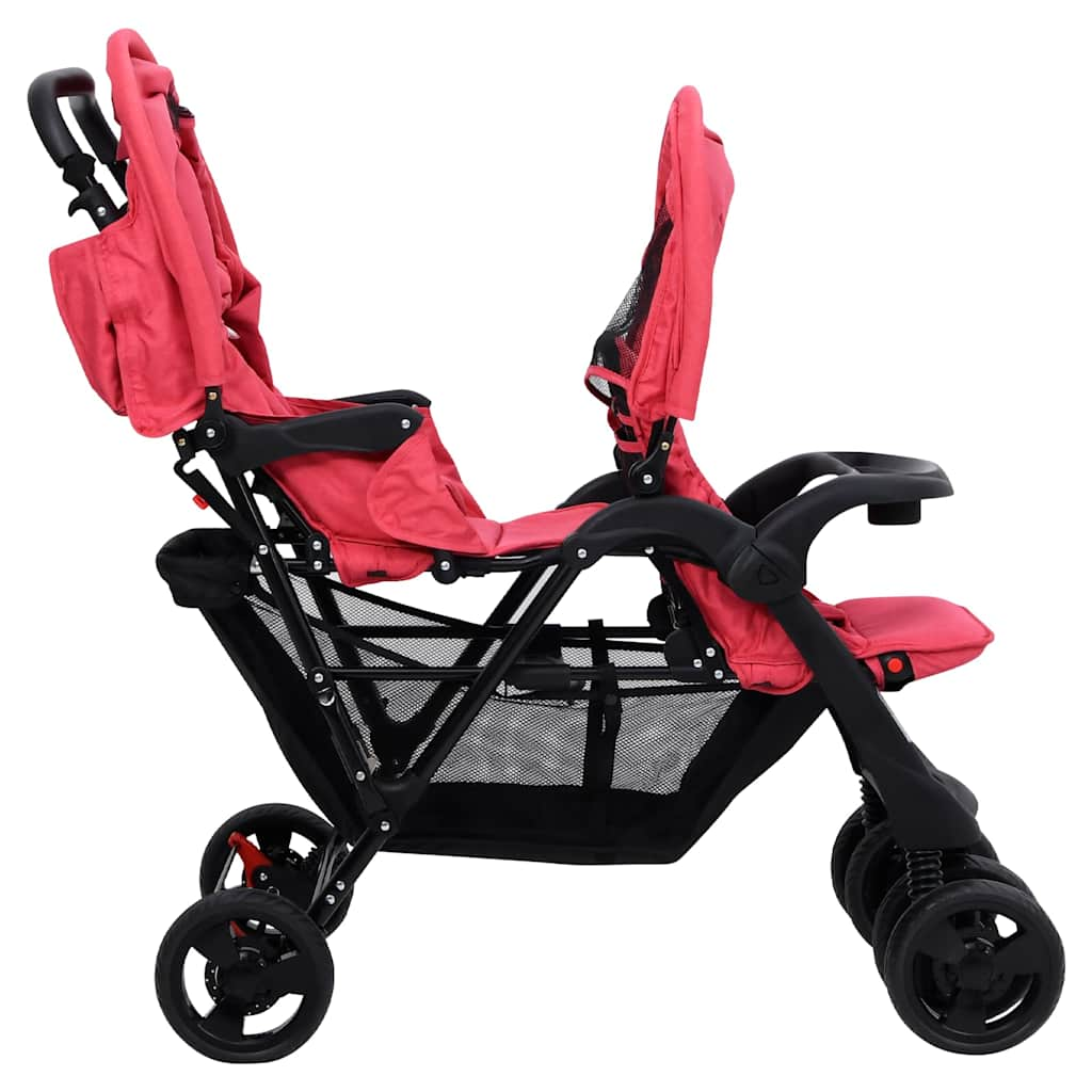 Tweelingkinderwagen tandem staal rood