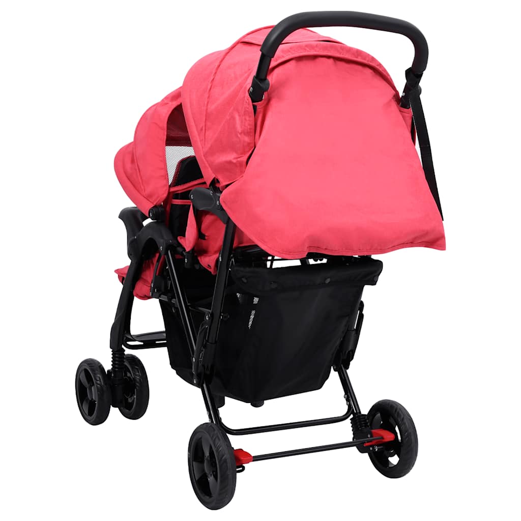 Tweelingkinderwagen tandem staal rood