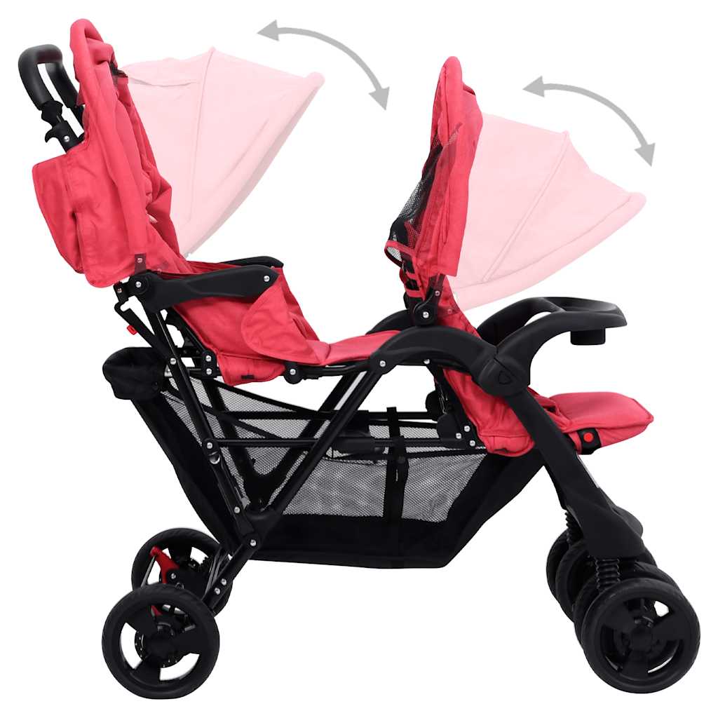 Tweelingkinderwagen tandem staal rood