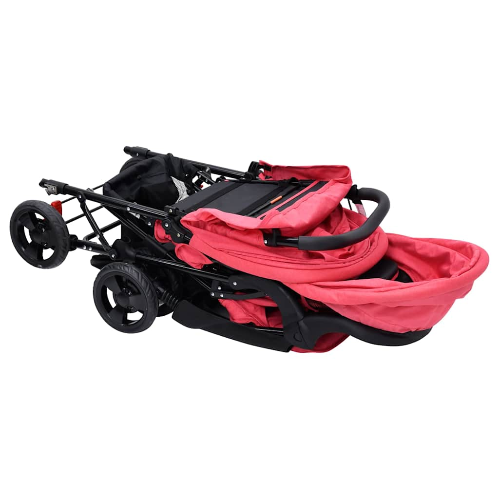 Tweelingkinderwagen tandem staal rood