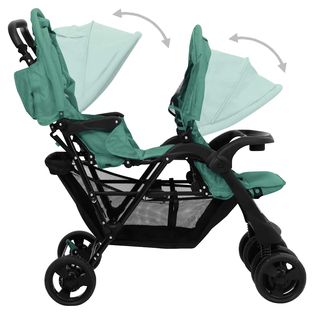 Tweelingkinderwagen tandem staal groen