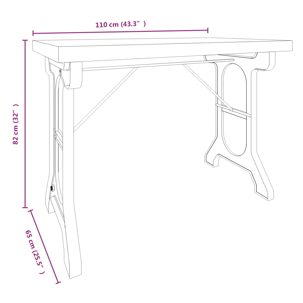 Eettafel 110x65x82 cm massief vurenhout en ijzer