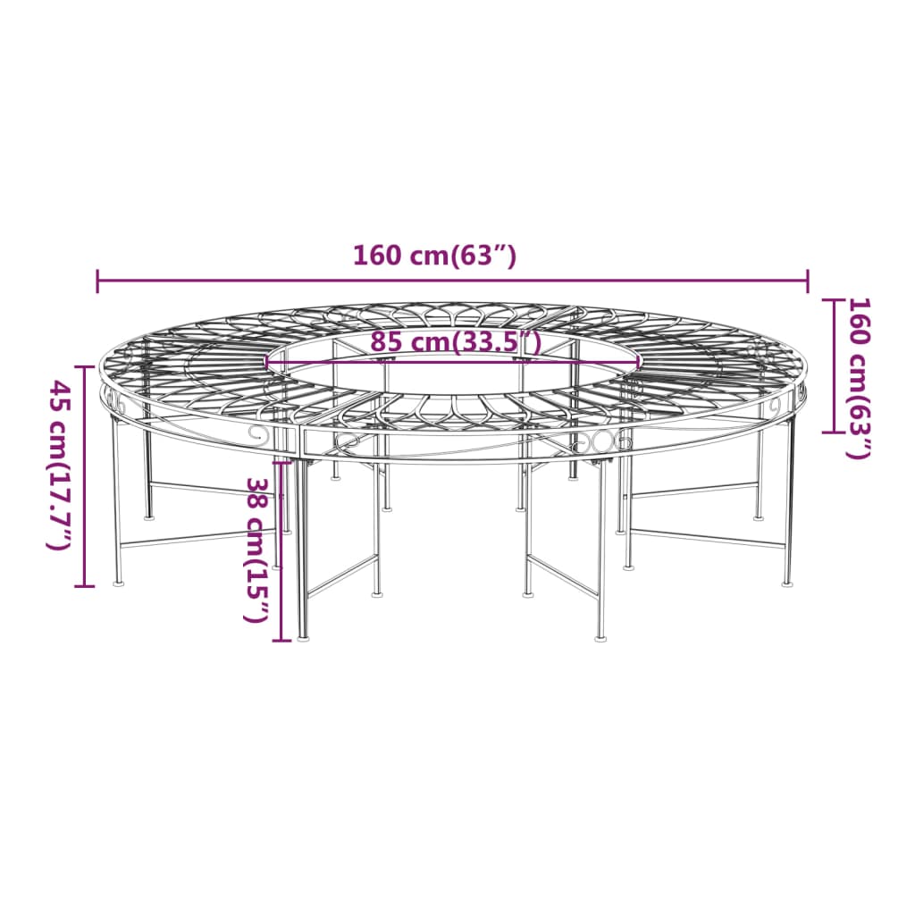 Boombank rond Ø160 cm staal zwart