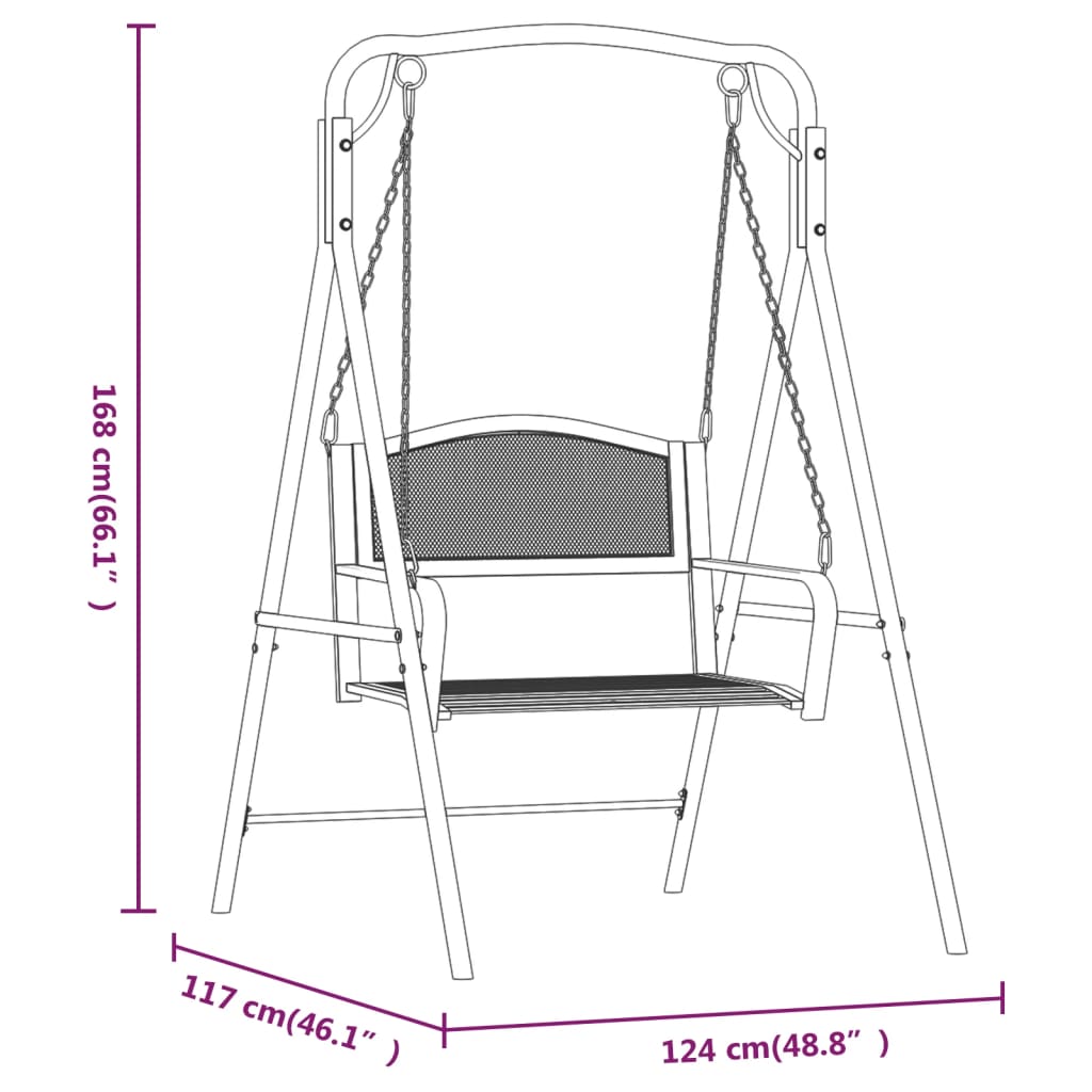 Schommelbank 124 cm staal zwart