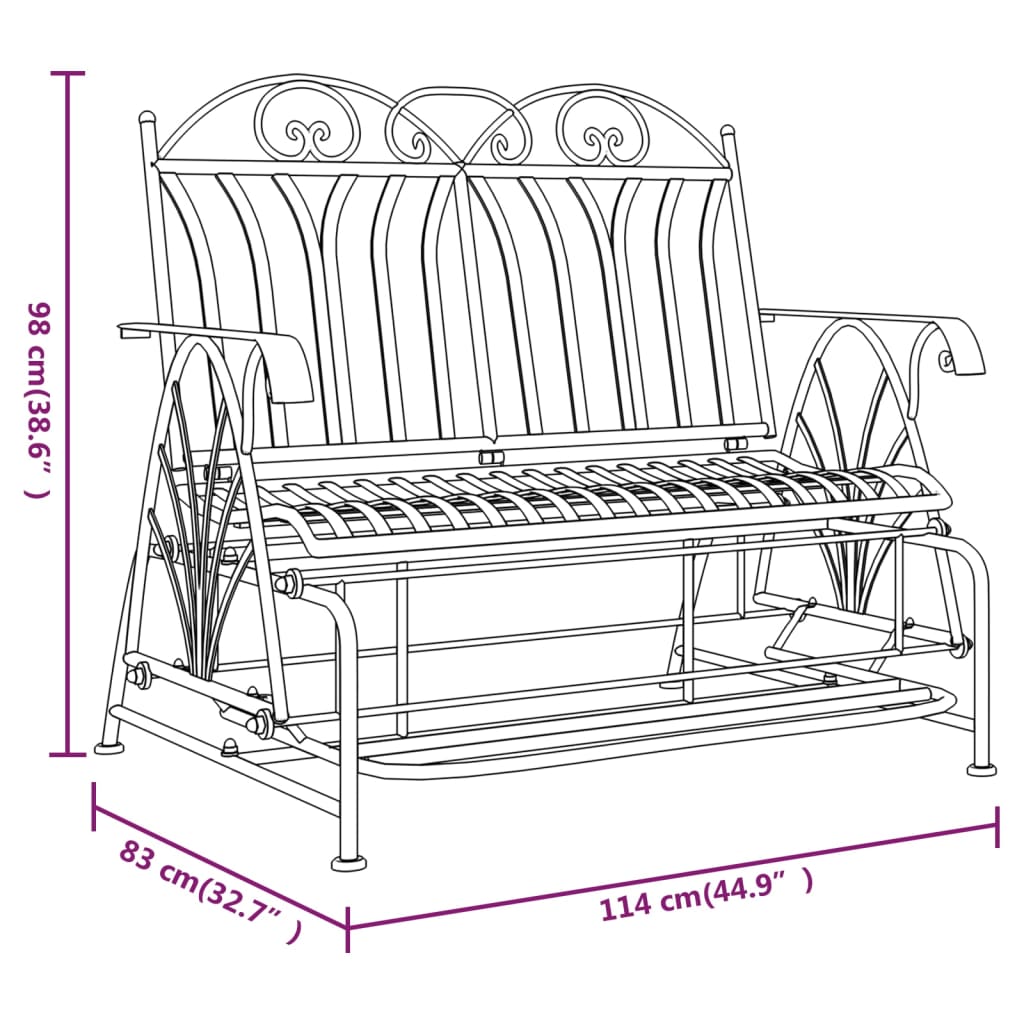 Schommelbank 2-zits 114 cm staal zwart