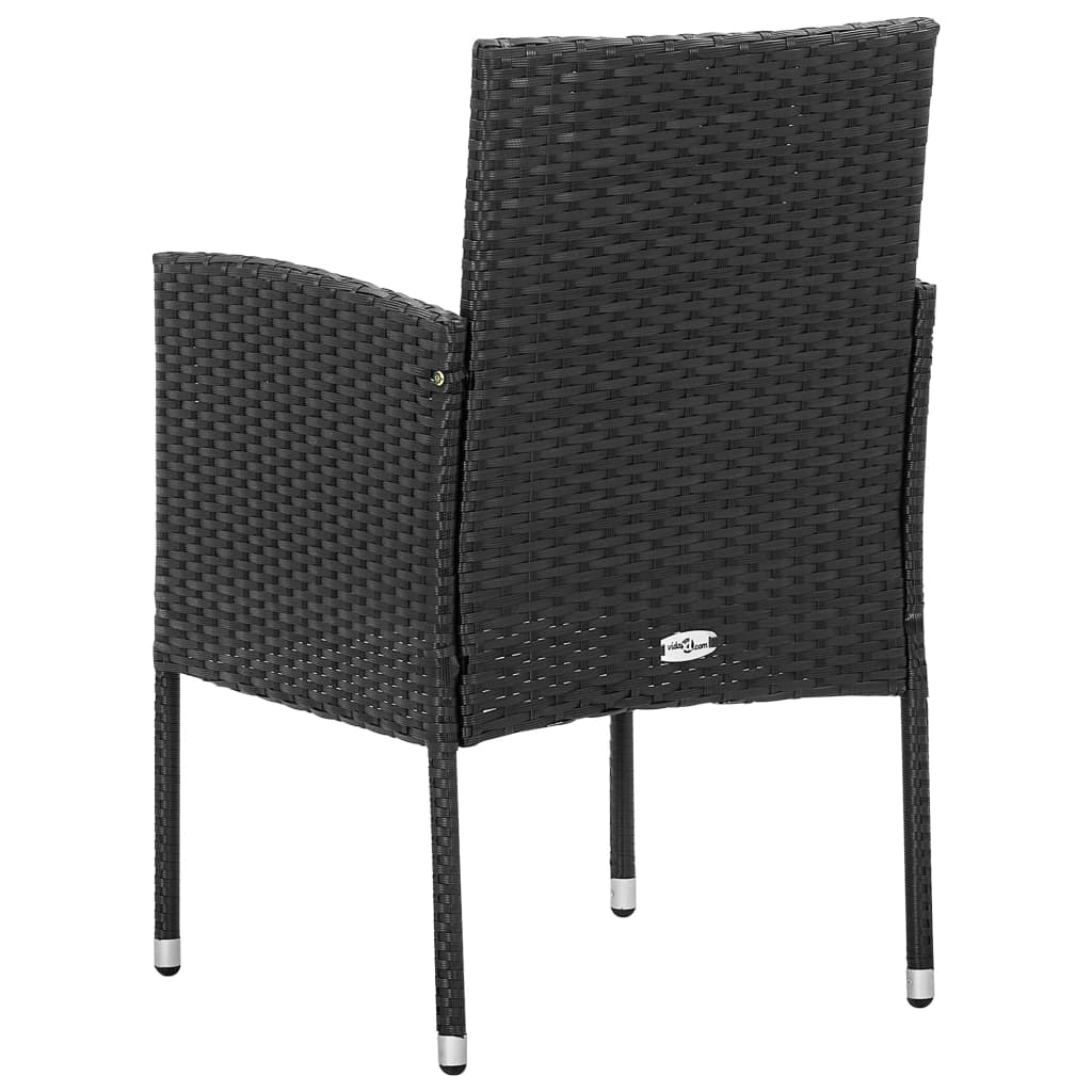 Tuinstoelen 4 st met zwarte kussens poly rattan zwart