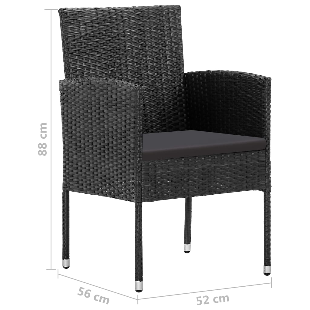 Tuinstoelen 4 st met zwarte kussens poly rattan zwart