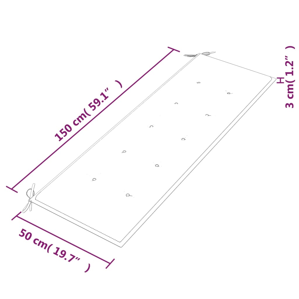 Bankje Batavia met wijnrood kussen 150 cm massief teakhout