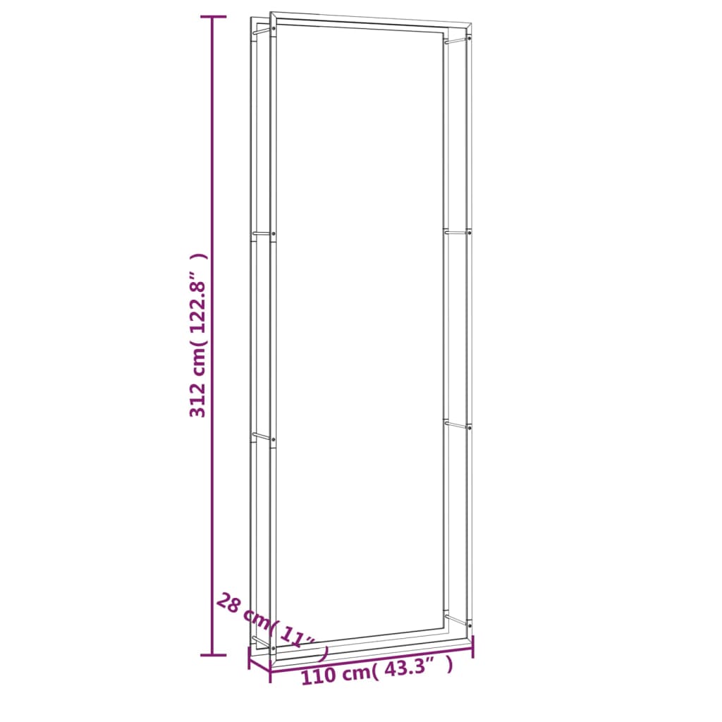 Haardhoutrek 110x28x312 cm staal matzwart