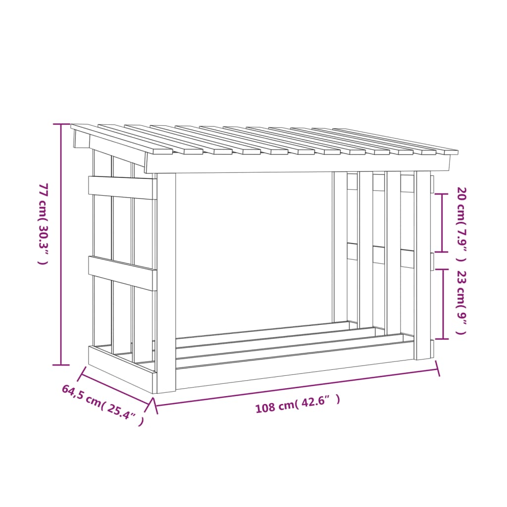 Haardhoutrek 108x64,5x77 cm massief grenenhout grijs