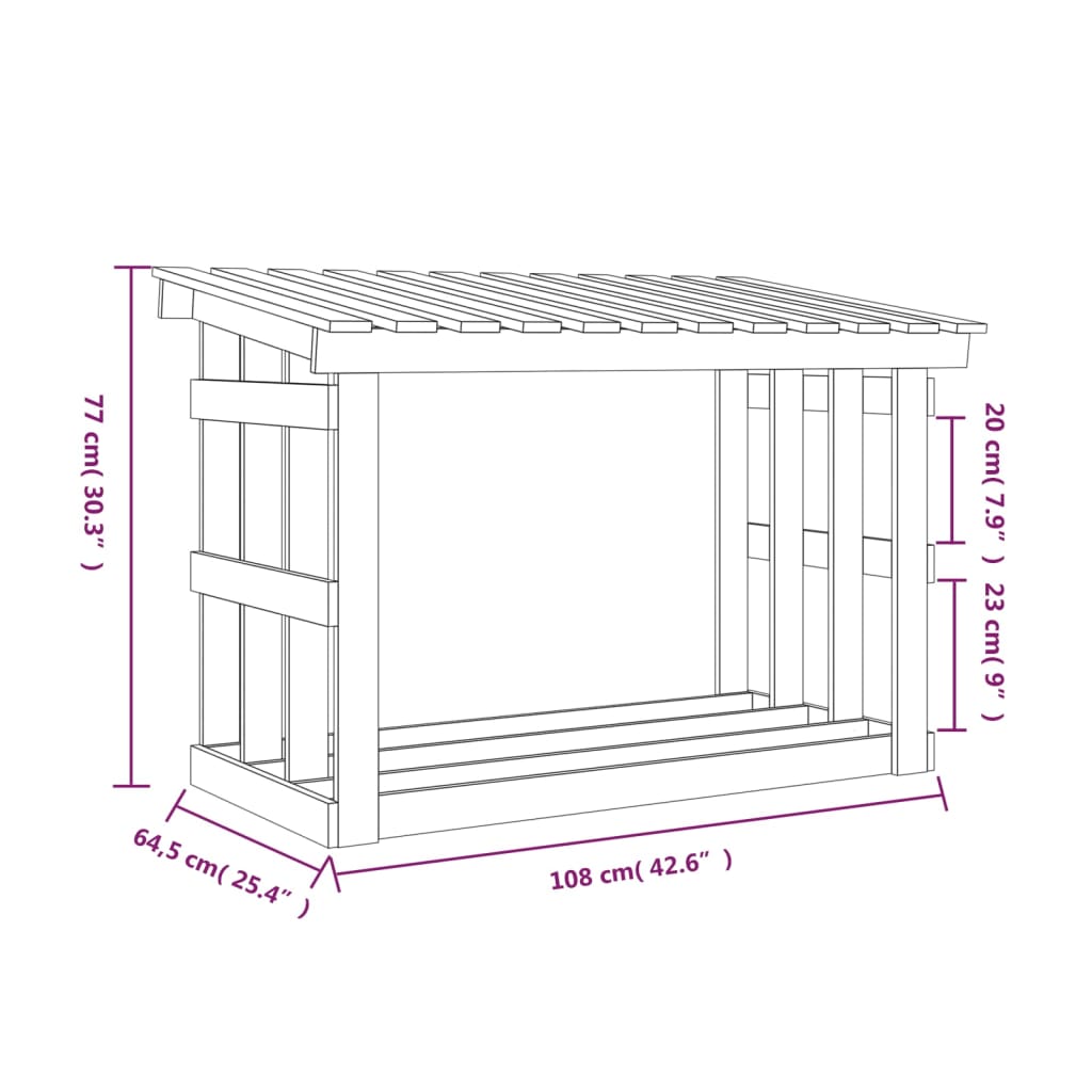 Haardhoutrek 108x64,5x77 cm massief grenenhout zwart