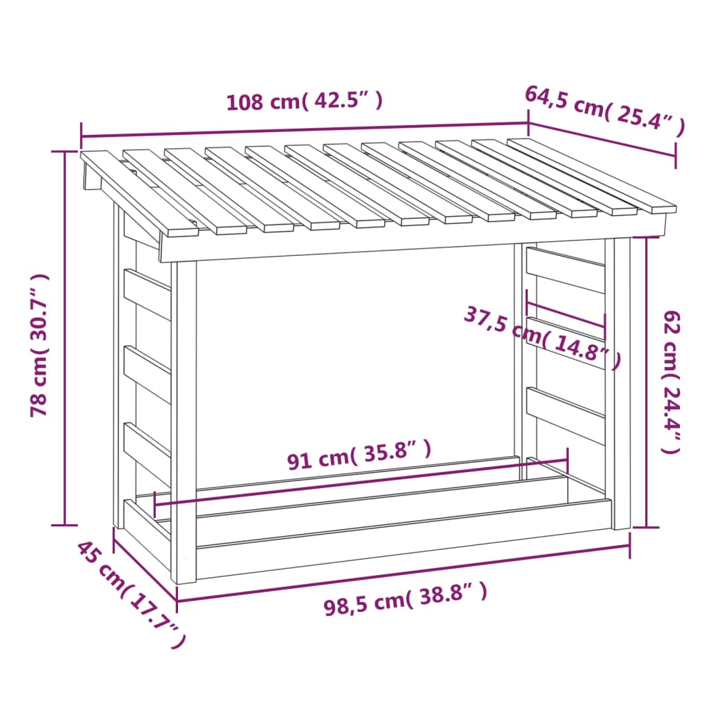 Haardhoutrek 108x64,5x78 cm massief grenenhout wit