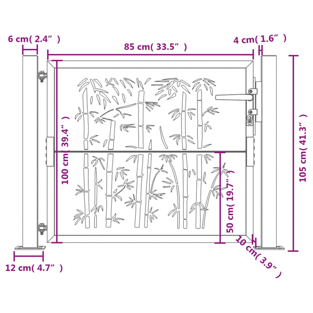 Poort met bamboe-ontwerp 105x105 cm cortenstaal