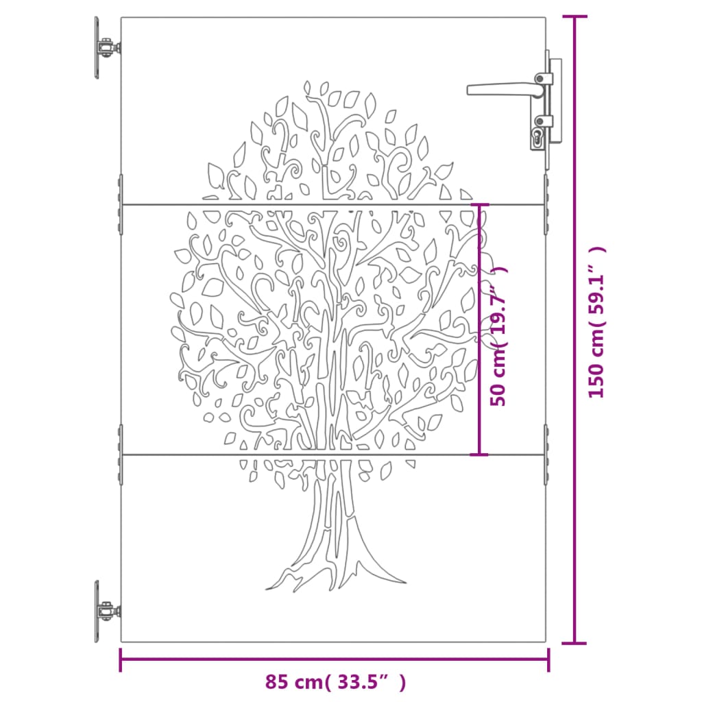 Poort 85x150 cm boomontwerp cortenstaal