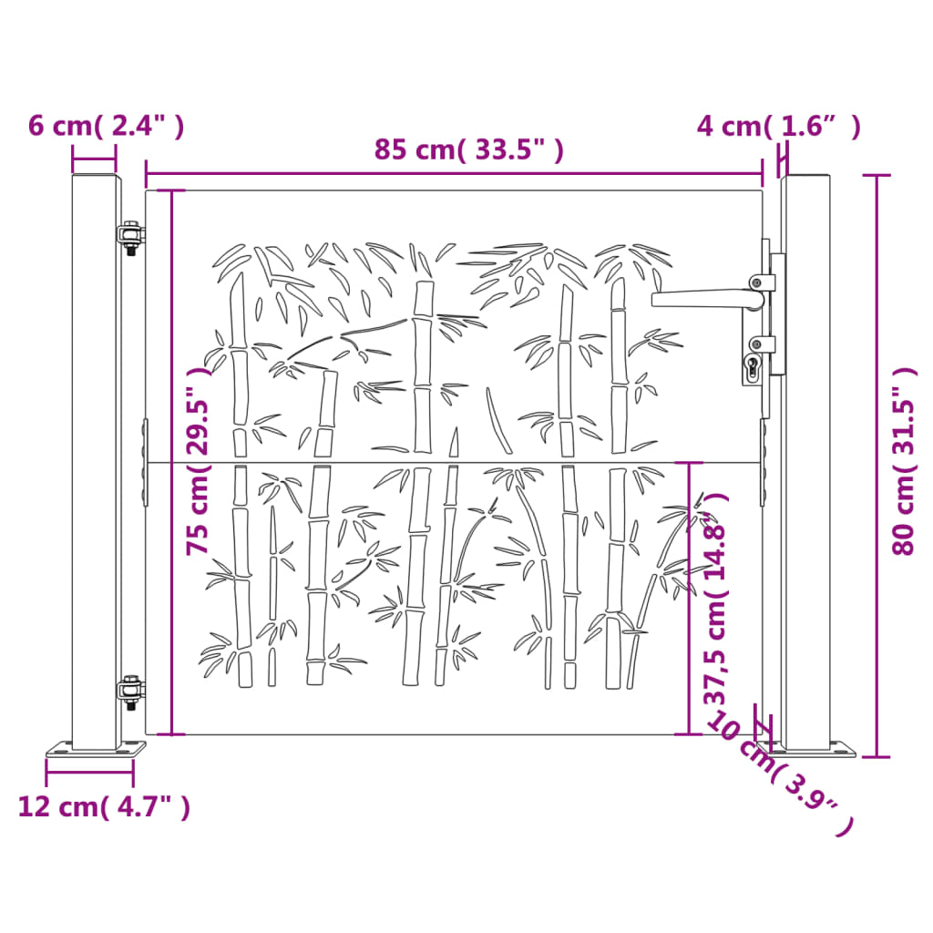 Poort 105x80 cm bamboe-ontwerp cortenstaal