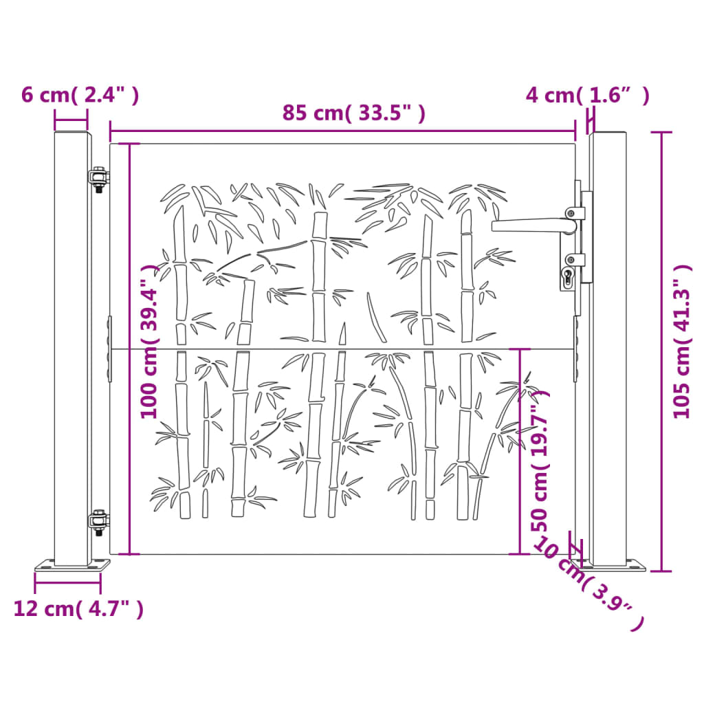 Poort 105x105 cm bamboe-ontwerp cortenstaal