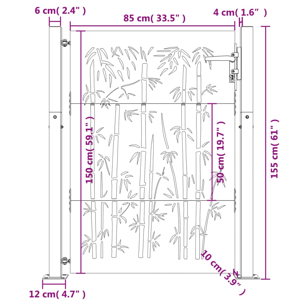 Poort 105x155 cm bamboe-ontwerp cortenstaal