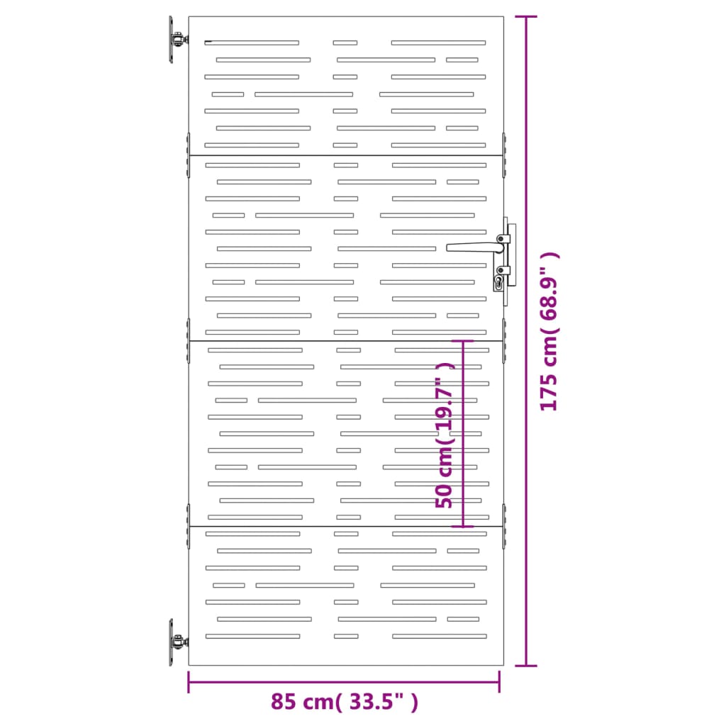 Poort 85x175 cm vierkant cortenstaal