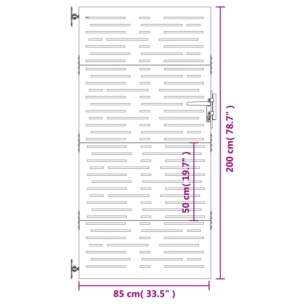 Poort 85x200 cm vierkant cortenstaal