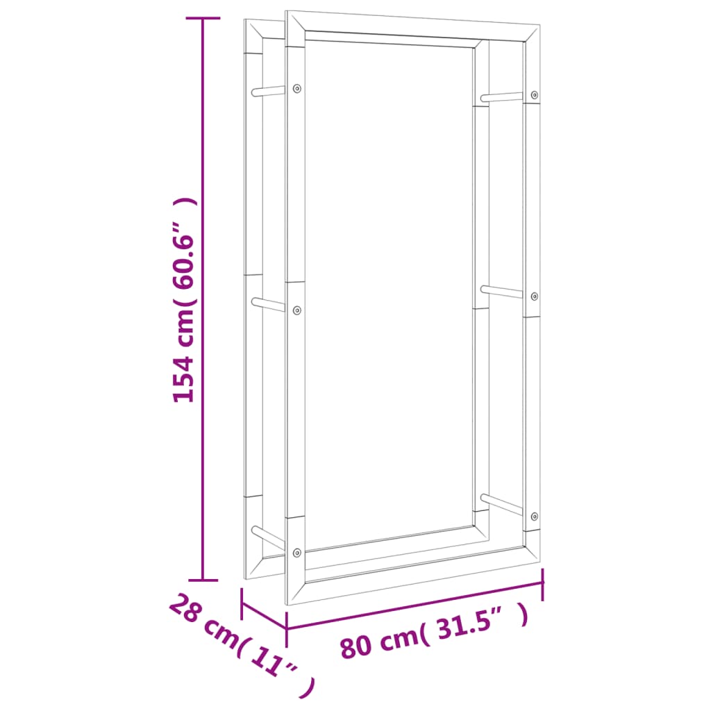 Haardhoutrek 80x28x154 cm roestvrij staal