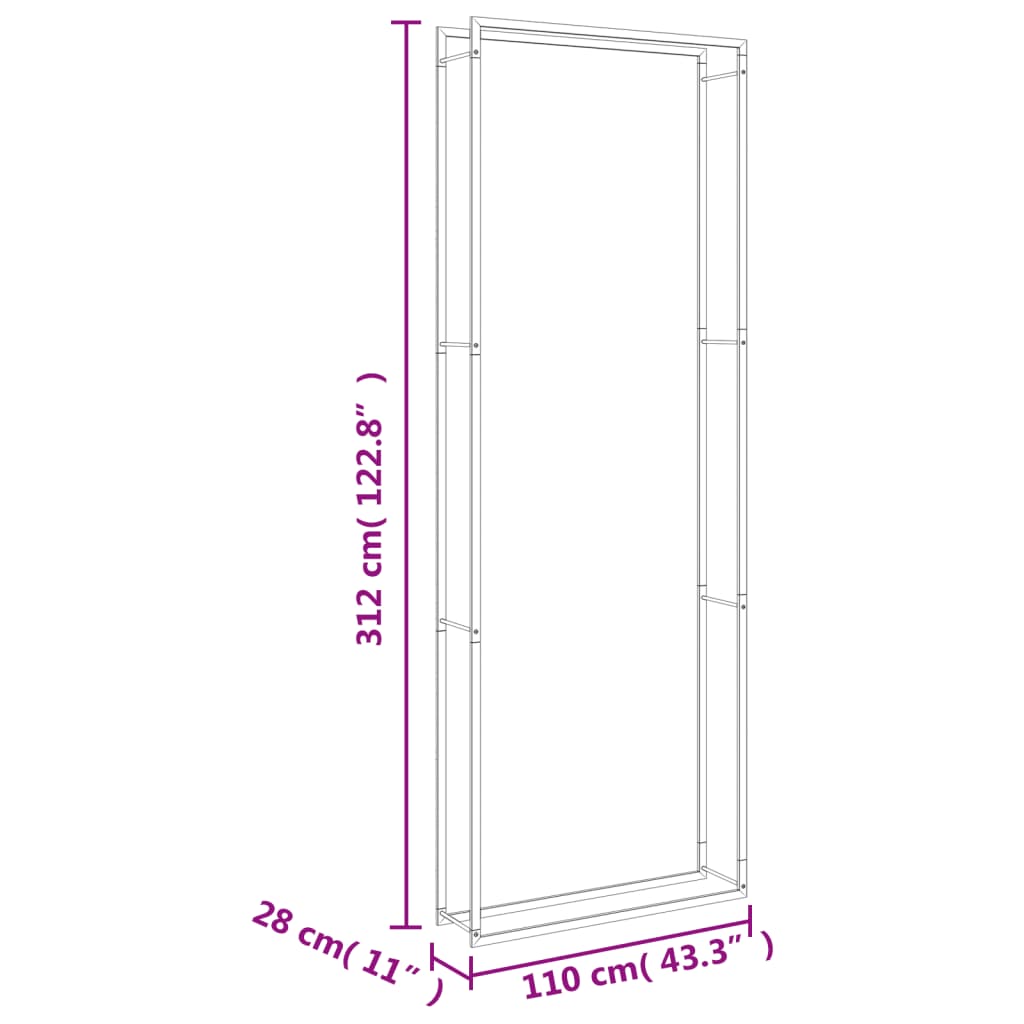 Haardhoutrek 110x28x312 cm roestvrij staal