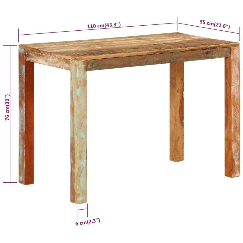 Eettafel 110x55x76 cm gerecycled massief mangohout