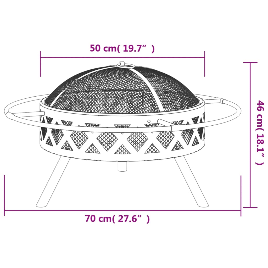 Vuurplaats met pook XXL 70 cm staal