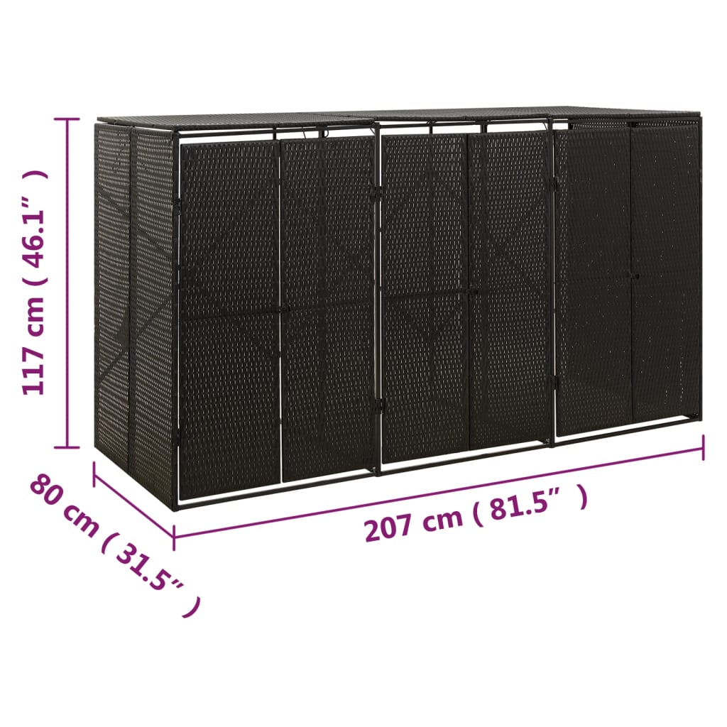 Containerberging driedubbel 207x80x117 cm poly rattan zwart