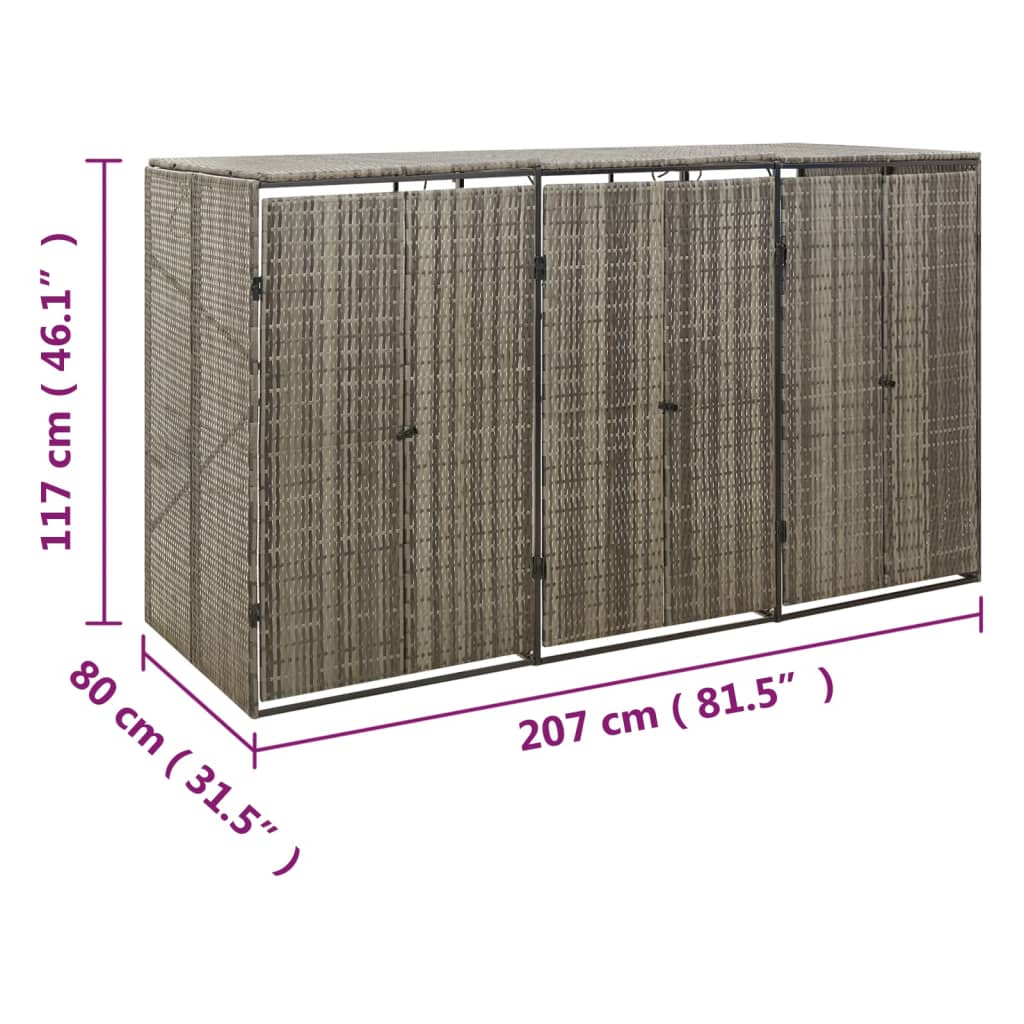 Containerberging driedubbel 207x80x117 cm poly rattan grijs