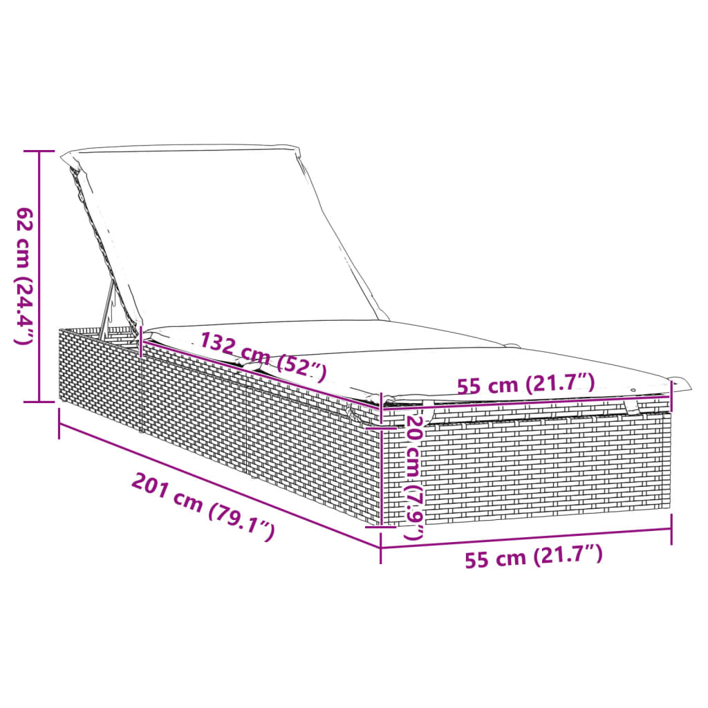 Ligbedden 2 st met tafel poly rattan grijs