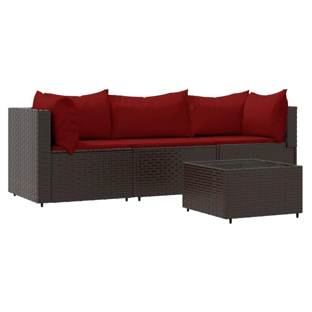 4-delige Loungeset met kussens poly rattan bruin