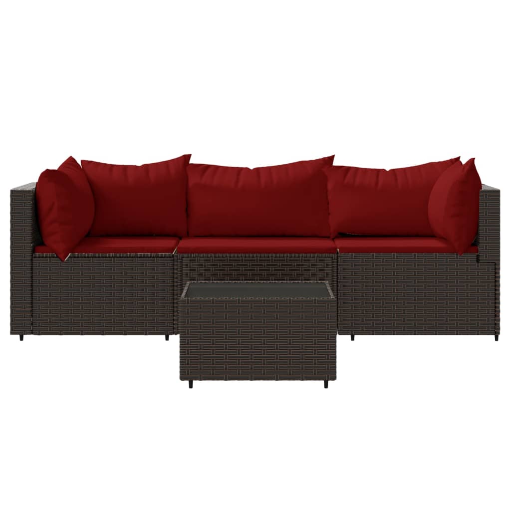 4-delige Loungeset met kussens poly rattan bruin