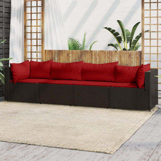 4-delige Loungeset met kussens poly rattan bruin