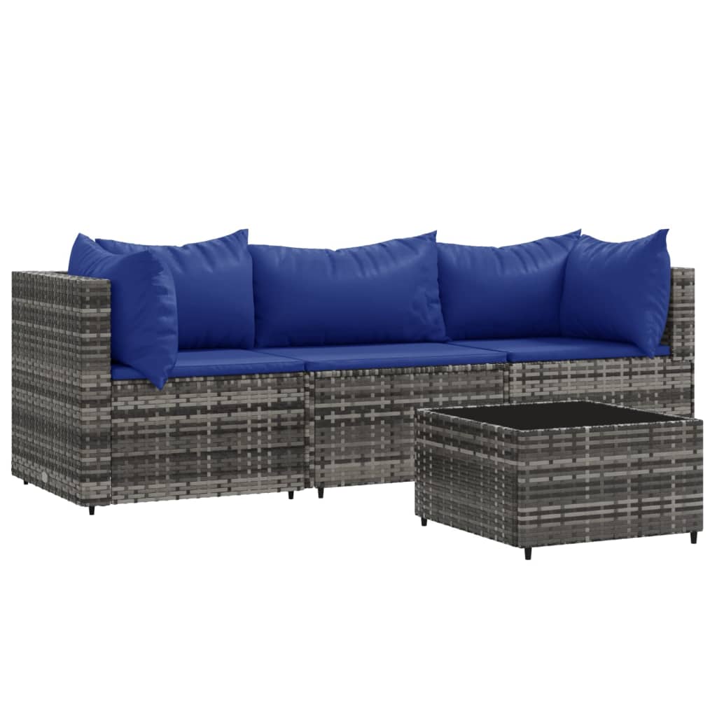 4-delige Loungeset met kussens poly rattan grijs